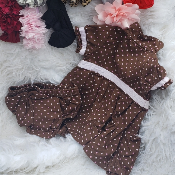 Adorable Brown dress with pink & white polka dots - Picture 2 of 3